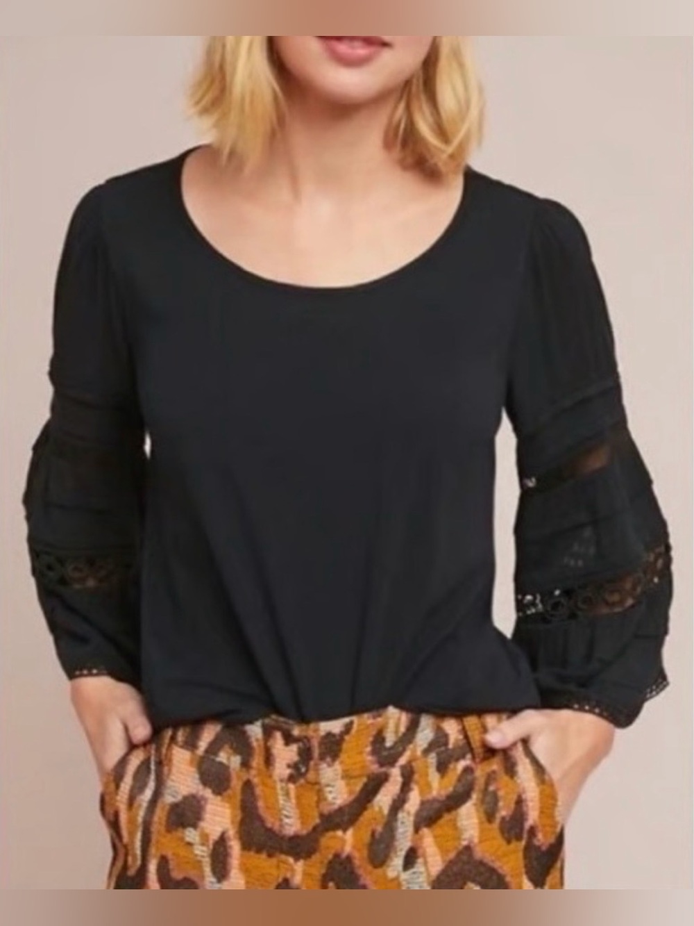 Anthropologie One September Eyelet Flutter Bell Sleeve Blouse Top L Retails $88